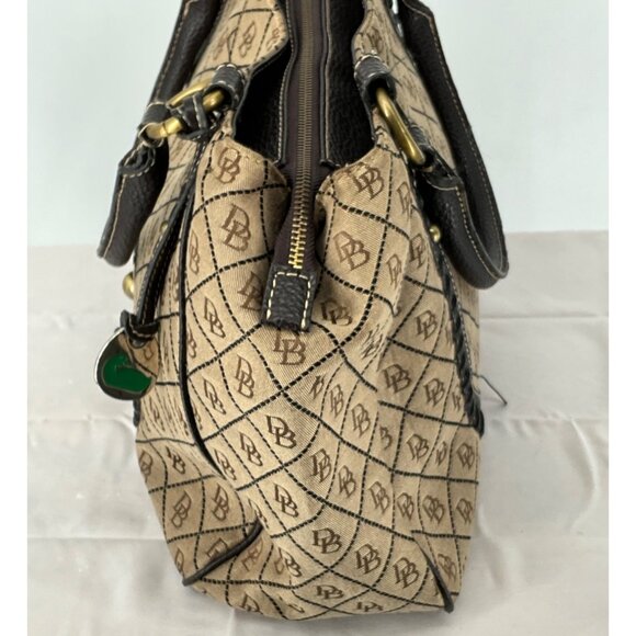 Dooney & Bourke Monogram Satchel Bag With Tassel & Green Duck Charm - Picture 13 of 16